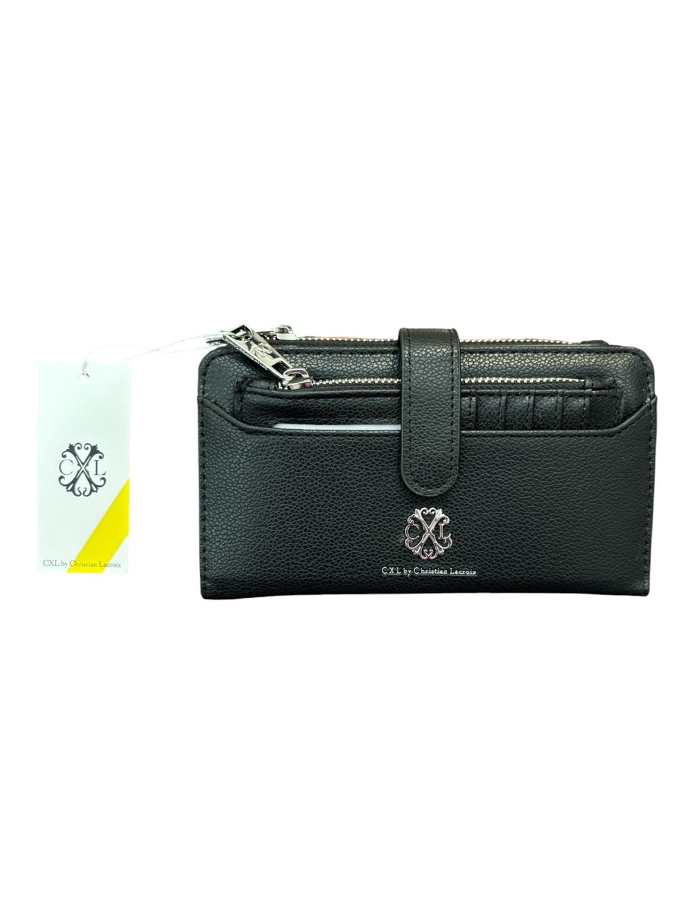 CXL by Christian Lacroix Bryce Pebble ID Fold Zipper Wallet Black NWT